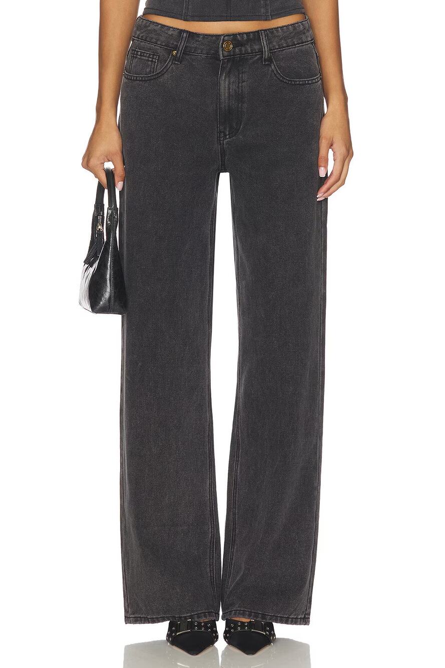 Lioness Rising Jean Black Wide Straight Leg Washed Onyx Size Small US 4 NWT $110